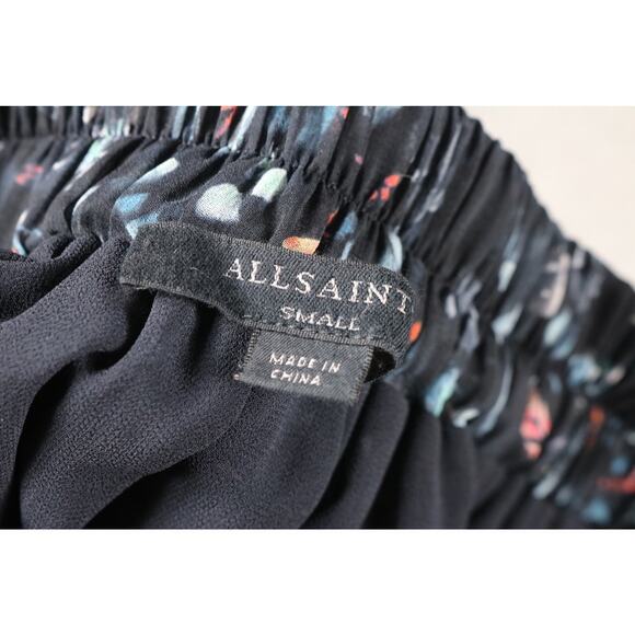 All Saints Mini Skirt Small Black Multi Printed Ruffle Sanse Freefall Skirt - Picture 6 of 7